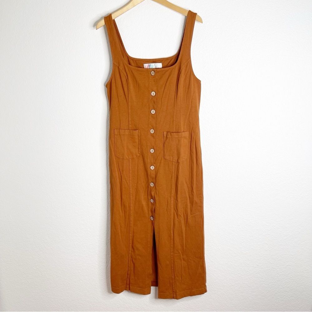Free‎ People Beach Button Down Tank Midi Dress Brown Size Large